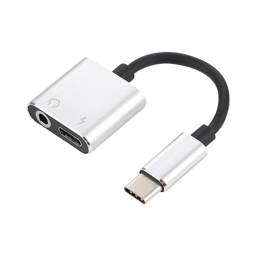2 in 1 Type C USB C to 3.5mm Audio Headphone Jack Adapter AUX Charge Cable (Silver) - Syntronics