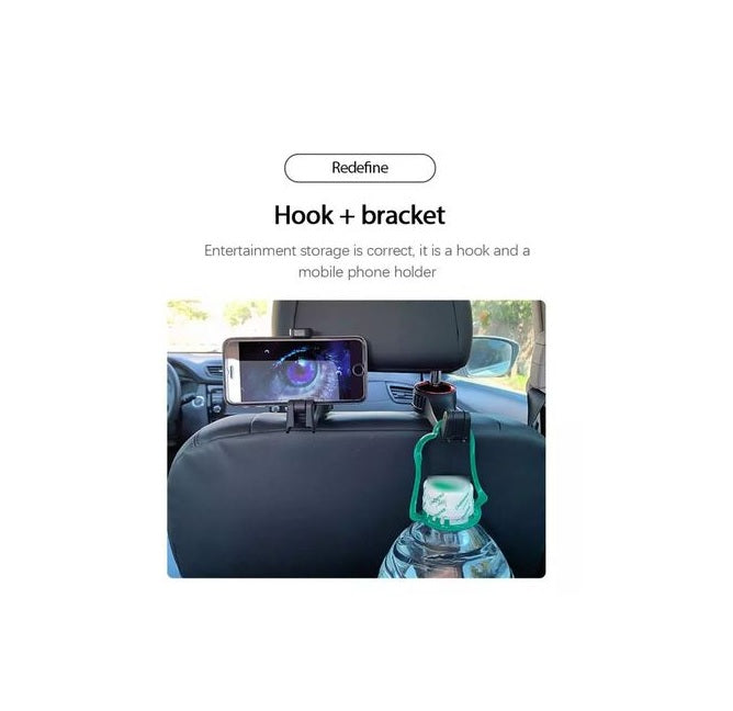 Car headrest hook with phone holder