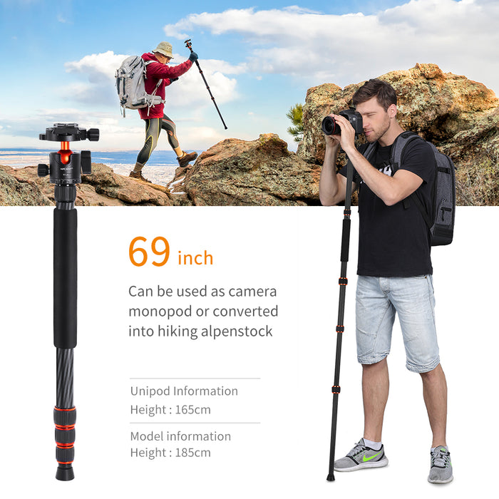 K&F Carbon Fibre Portable Tripod with Monopod Stand for DSLR Cameras - Syntronics